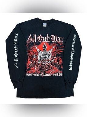 2010 All Out War Into The Killing Fields Metal Long Sleeve Shirt Black Medium